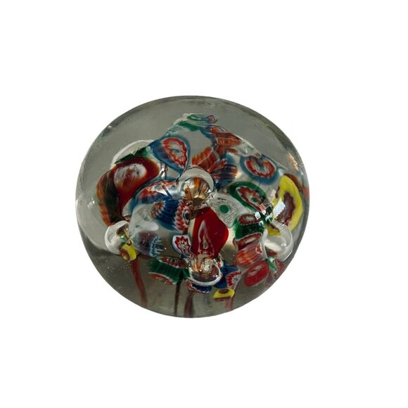 Vintage Glass Paperweight Rainbow Millefiori Art Glass Domed Ball 2" x 2.5" - Picture 3 of 12